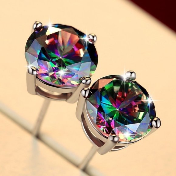 🍁 Round Colorful Micro Pave Zircon Stud Earrings for Women, EVGG1033 - Picture 1 of 4